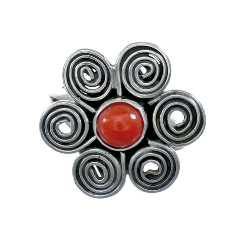 Sterling Silver Coral Native American Ring Size 6-1/2 JX130925